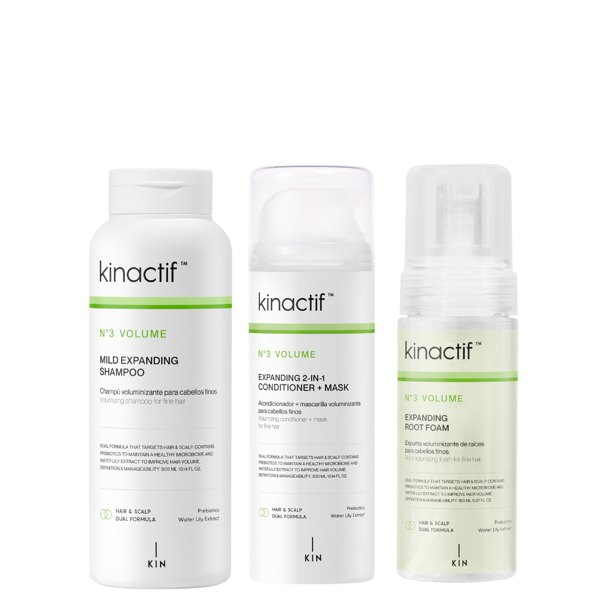Kinactif Volume complete hair routine with shampoo, 2-in-1 mask and root foam