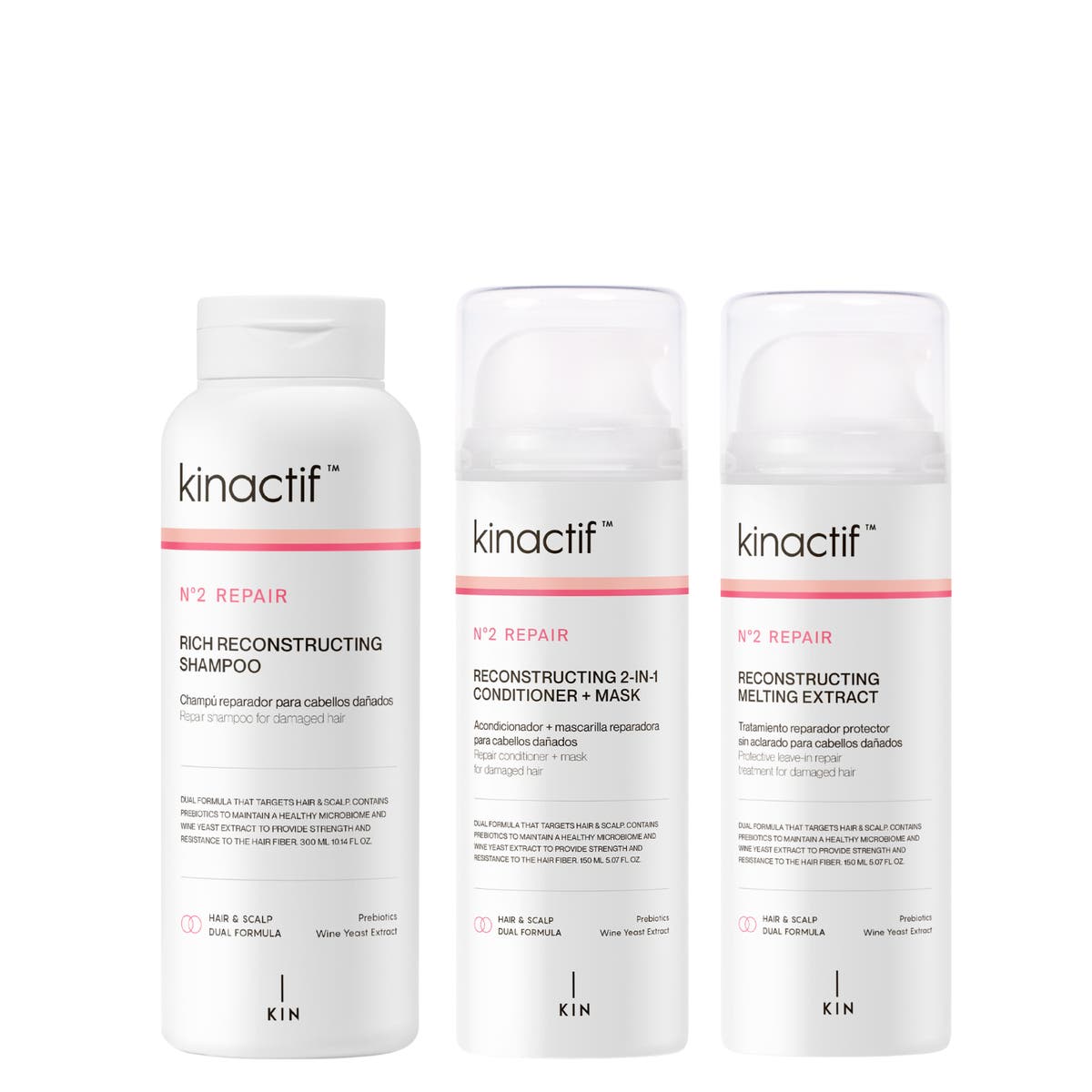 Kinactif Repair complete hair routine with shampoo, 2-in-1 mask and melting extract